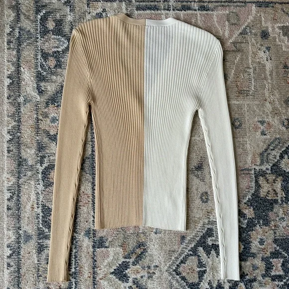 Staud Cargo Colorblock Ribbed Cardigan V Neck Stretchy Sweater Size Small - Picture 8 of 10